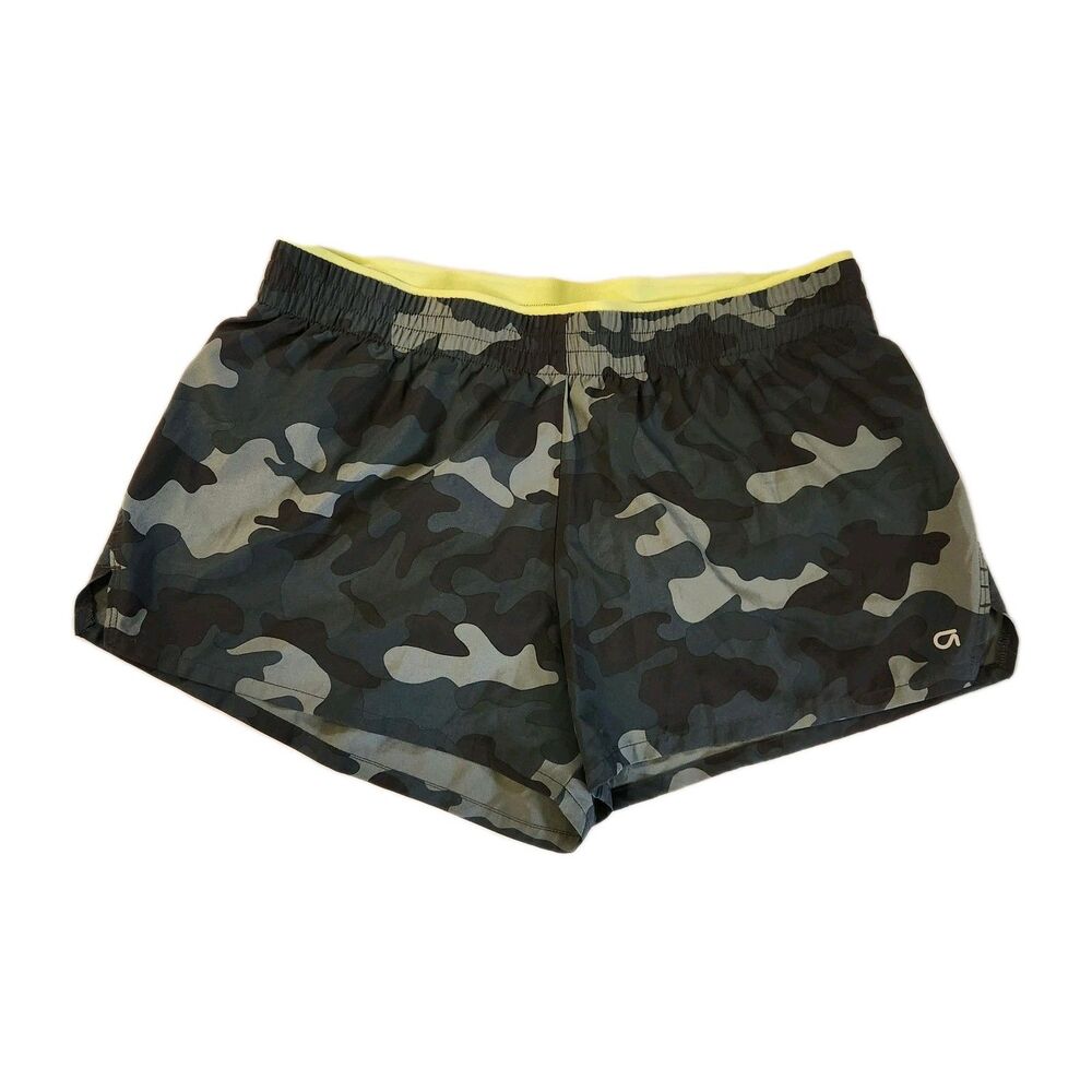 Gap Fit Green Camo Jogging Shorts Neon Waistband Women's Large Athleticwear